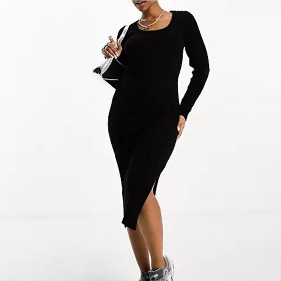 ASOS Square Neck Bodycon Ribbed Midi Dress - Picture 1 of 10